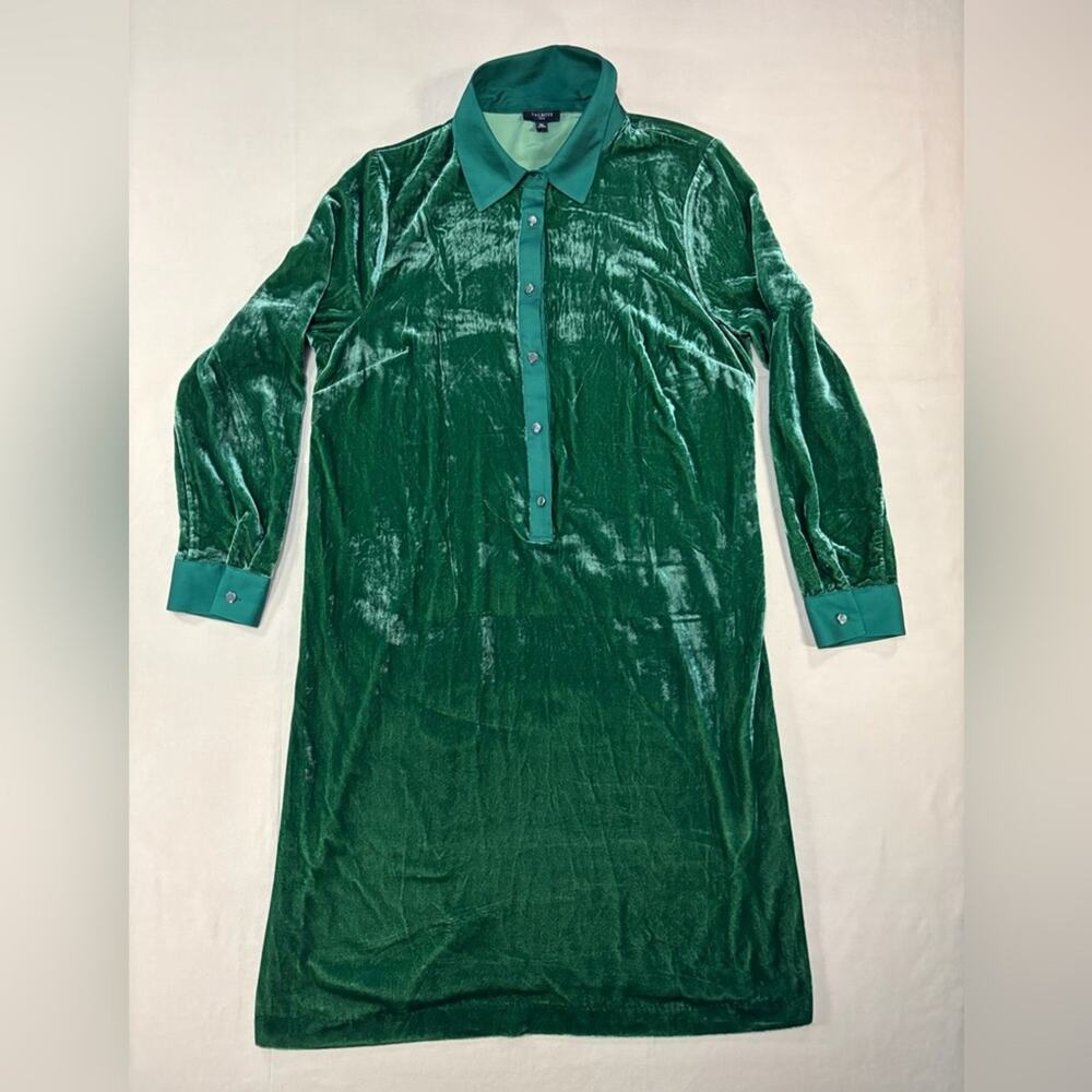 Talbots Women's Green Velvet Long Sleeve Shirt Dress Size Medium Petite